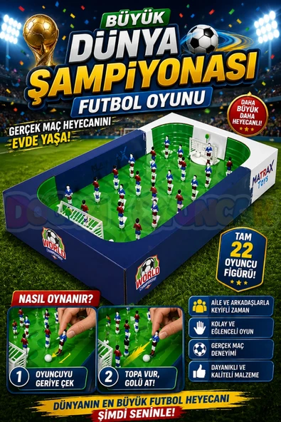 Büyük Dünya Şampiyonası Futbol Oyunu - Futbol Maçı Oyuncak - Futbol Oyuncakları - Top Oyuncak Langırt Setleri - Langırt ürün görseli 1