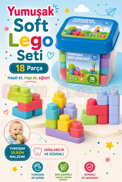 Yumuşak Soft Lego Seti 18 Parça - Büyük Yumuşak Bloklar - Büyük Soft Lego Oyuncakları - Yumuşak Lego - Soft Lego ürün görseli 1