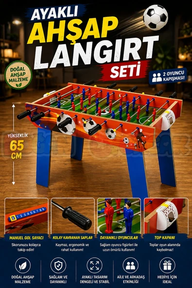 Ayaklı Ahşap Langırt Seti - Ahşap Oyuncak - Futbol Oyuncakları - Top Oyuncak Langırt Setleri - Langırt Oyuncakları - Ahş ürün görseli 1