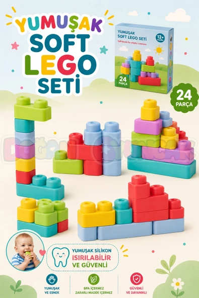 PTTAVM: Yumuşak Soft Lego Seti 24 Parça - Büyük Yumuşak Bloklar