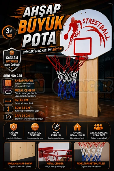 Ahşap Büyük Pota - Basketbol Maçı - Basketbol Oyuncak - Basket Oyunu - Büyük Pota Seti - Pota Oyuncağı ürün görseli 1