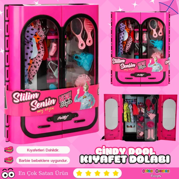 Cindy Doll Aksesuarlı Gardırop Pembe - Barbie Dolap - Barbie Giysi Dolabı - Barbie Gardırop - Gardrop ürün görseli 1