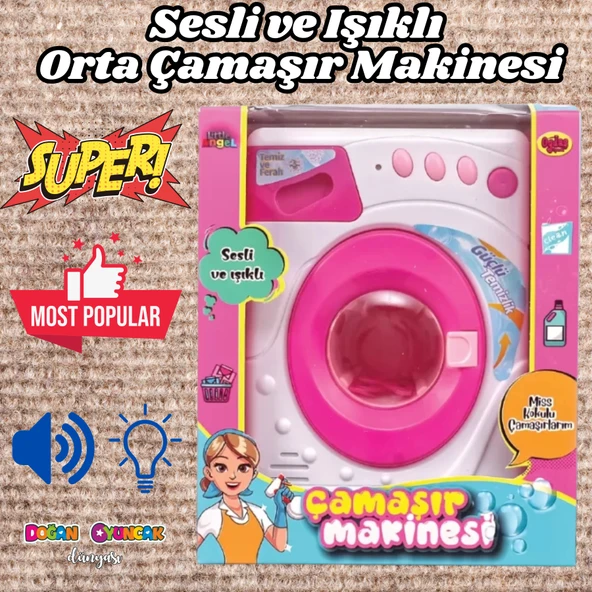 Orta Pilli Neşeli Çamaşır Makinesi - Pilli Oyuncak Çamaşır Makinesi - Çamaşır Makinesi Oyuncak - Işıklı Sesli Makine ürün görseli 1