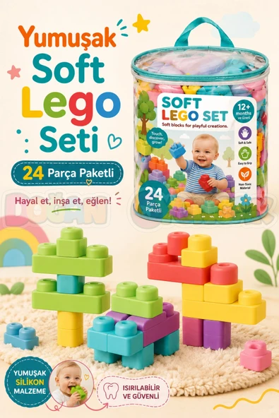 Yumuşak Soft Lego Seti 24 Parça Paketli - Büyük Yumuşak Bloklar - Büyük Soft Lego Oyuncakları - Yumuşak Lego - Soft Lego ürün görseli 1