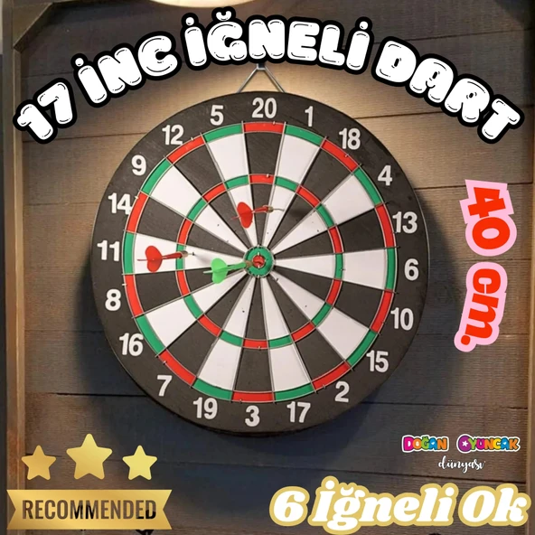 17 inc. İğneli Dart Tahtası Seti (40 cm.) - Oyuncak Dart Seti - İğneli Dart Oyuncak - Dart Oyunu Seti ürün görseli 1