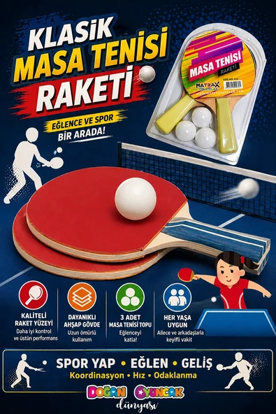 Klasik Masa Tenisi Raketi - Okul İçin Masa Tenisi Raketi - Tenis Oyuncakları - Masa Tenisi Oyunu - Raket ürün görseli 1
