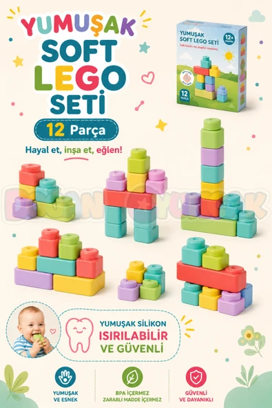 Yumuşak Soft Lego Seti 12 Parça - Büyük Yumuşak Bloklar - Büyük Soft Lego Oyuncakları - Yumuşak Lego - Soft Lego ürün görseli 1