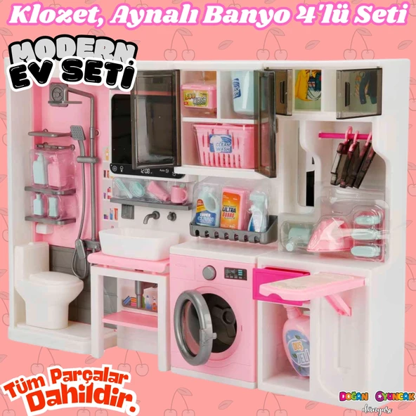 Ütü, Ayna, Tuvalet ve Çamaşır Makinesi Banyo Seti - Modern Banyo Seti - Banyo Oyuncak Seti - Ütü, Klozet, Tuvalet, Aynal ürün görseli 1