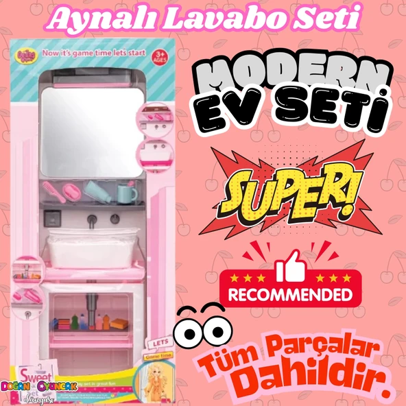 Aynalı Lavabo Banyo Seti - Modern Banyo Seti - Minyatür Ev Oyuncak Seti - Banyo Oyuncak Seti - Aynalı Lavabo Oyuncak ürün görseli 1