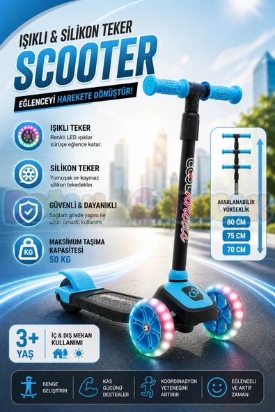 Cool Wheels Mavi Twist Işıklı 3 Tekerlekli Scooter - Işıklı Scooter - CoolWheels Scooter - Çocuk Scooter - İttir Git ürün görseli 1