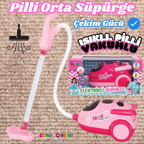 Orta Pilli Neşeli Süpürgem - Pilli Oyuncak Süpüge - Elektirikli Süpürge Oyuncak - Işıklı Sesli Süpürge - Pilli Işıklı Se ürün görseli 1