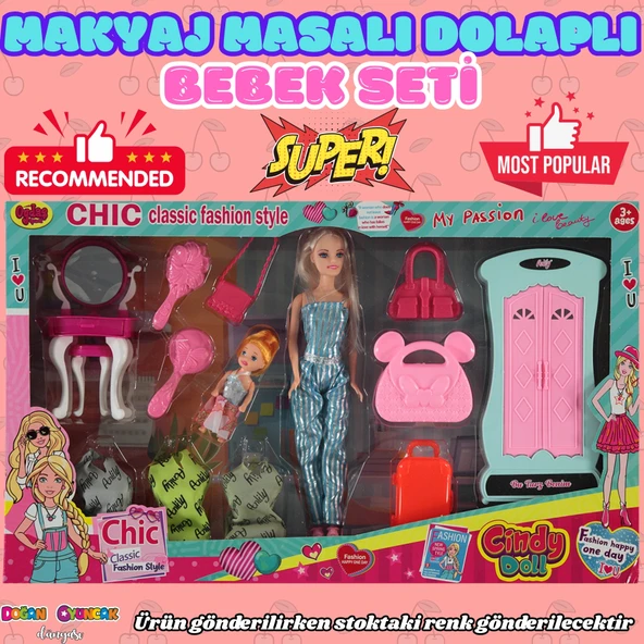 Anlily Makyaj Masalı Dolaplı Bebek Seti - Barbie Oyuncak Bebek - Barbie Bebek - Bebek Oyun Evleri İçin Bebek ürün görseli 1