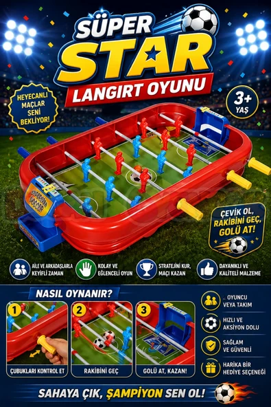Süper Star Langırt Oyunu - Futbol Maçı Oyuncak - Futbol Oyuncakları - Top Oyuncak Langırt Setleri - Langırt Oyuncakları ürün görseli 1