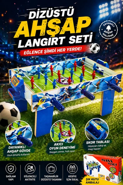 Dizüstü Ahşap Langırt Seti - Ahşap Oyuncak - Futbol Oyuncakları - Top Oyuncak Langırt Setleri - Langırt Oyuncakları - Ah ürün görseli 1
