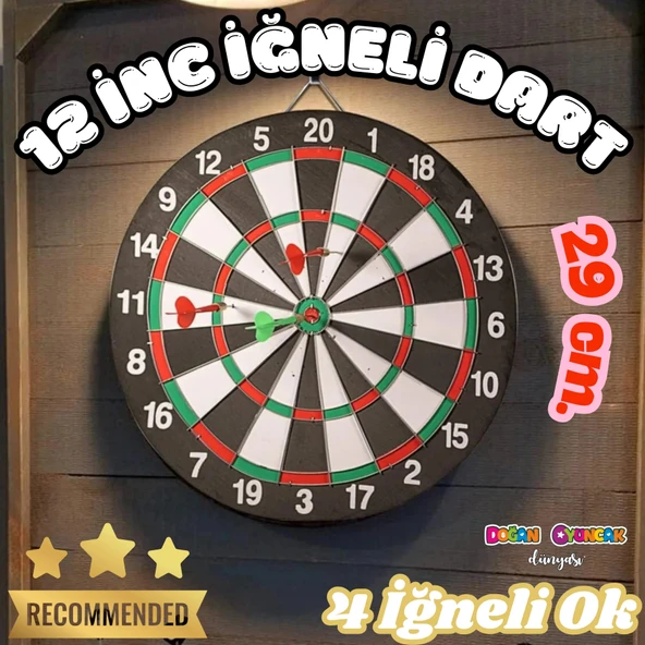 12 inc. İğneli Dart Tahtası Seti (29 cm.) - Oyuncak Dart Seti - İğneli Dart Oyuncak - Dart Oyunu Seti ürün görseli 1