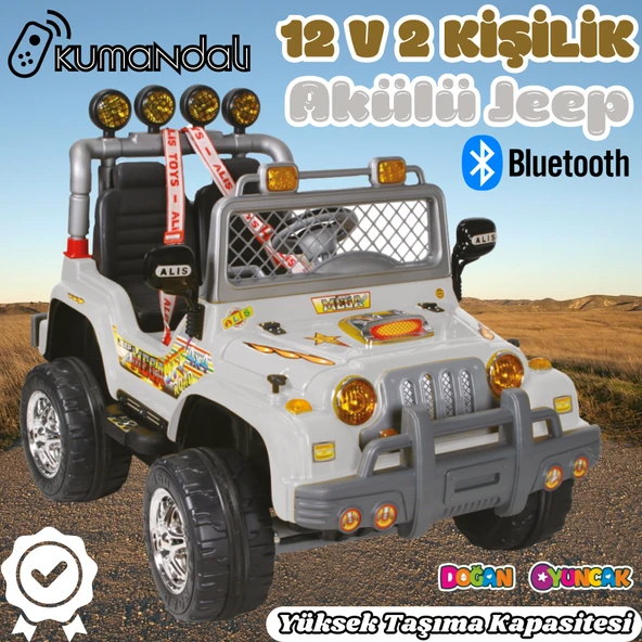 Kumandalı Çift Kişilik Mega Akülü Araba Gri - 12 Volt İki Kişilik Akülü Araba Akülü JEEP - Mega Off Road Turbo Jeep ürün görseli 1