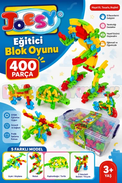 Joesy Eğitici Blok Oyunu 400 Parça - Oyuncak Lego Seti - Birbirine Geçmeli STEM Lego Seti - Eğitici Oyuncak ürün görseli 1