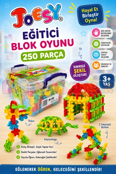 Joesy Eğitici Blok Oyunu 250 Parça - Oyuncak Lego Seti - Birbirine Geçmeli STEM Lego Seti - Eğitici Oyuncak ürün görseli 1