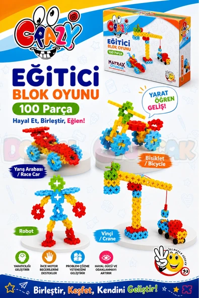 Crazy Eğitici Blok Oyunu 100 Parça - Oyuncak Lego Seti - Birbirine Geçmeli STEM Lego Seti - Eğitici Oyuncak ürün görseli 1
