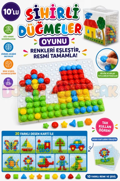 10'lu Sihirli Düğmeler Oyunu - Oyuncak Sihir Düğmeler - Renkleri Yerine Yerleştirme Oyunu Resim Oyunu ürün görseli 1