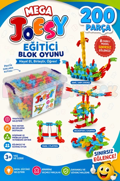 Mega Joesy Eğitici Blok Oyunu 200 Parça - Oyuncak Lego Seti - Birbirine Geçmeli STEM Lego Seti - Eğitici Oyuncak ürün görseli 1