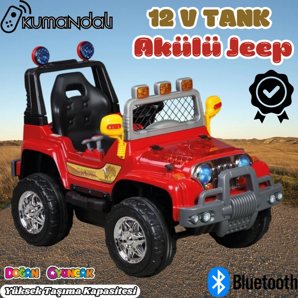 Kumandalı Mega Akülü Araba Kırmızı - Kumandalı 12 Volt Tek Kişilik Akülü Araba Akülü JEEP - Mega Off Road Turbo Jeep ürün görseli 1