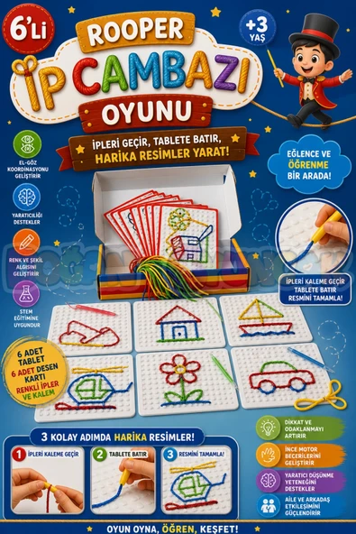 6'lı Rooper İp Cambazı Oyunu - Oyuncak İp Geçirme - Resim Oyunu Rooper Oyunu - Anaokulu Oyuncak ürün görseli 1