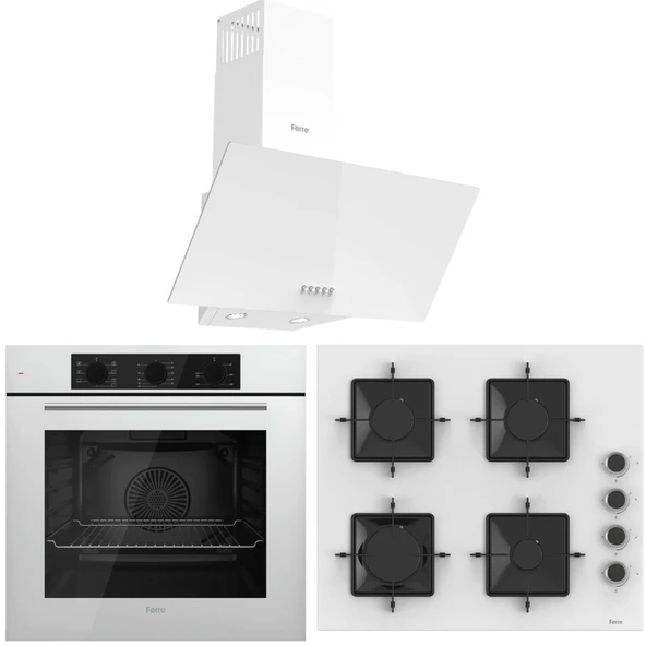Ferre FlowArt QBL62CB - SS206 - D087 7 Prog. Mekanik Turbo Ankastre Set - Beyaz ürün görseli 1