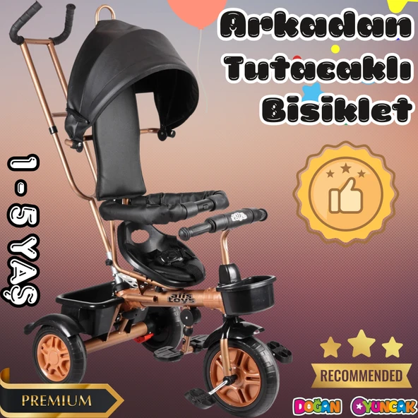 Sweet Gold Arkadan Tutacaklı Bisiklet Siyah - Üç Tekerli İtmeli Bisiklet - Ebeveyn Kontröllü Bisiklet Bebek Bisikleti ürün görseli 1