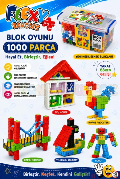 PTTAVM: Flexy Tangles Blok Oyunu 1000 Parça - Oyuncak Lego Seti