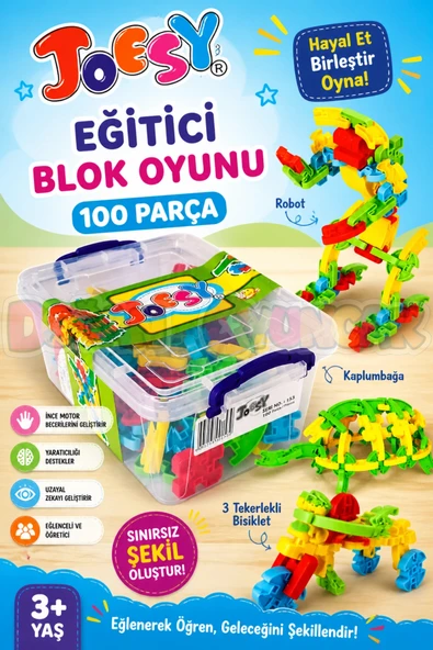 Joesy Eğitici Blok Oyunu 100 Parça - Oyuncak Lego Seti - Birbirine Geçmeli STEM Lego Seti - Eğitici Oyuncak ürün görseli 1