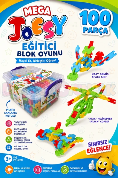 Mega Joesy Eğitici Blok Oyunu 100 Parça - Oyuncak Lego Seti - Birbirine Geçmeli STEM Lego Seti - Eğitici Oyuncak ürün görseli 1