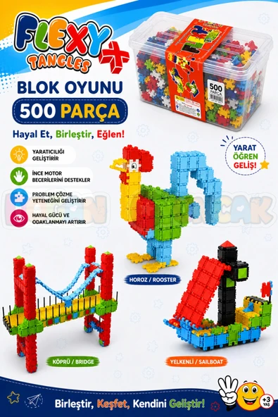 Flexy Tangles Blok Oyunu 500 Parça - Oyuncak Lego Seti - Birbirine Geçmeli STEM Lego Seti - Eğitici Oyuncak ürün görseli 1