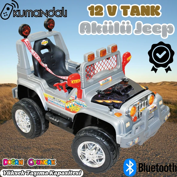 Kumandalı Mega Akülü Araba Gri - Kumandalı 12 Volt Tek Kişilik Akülü Araba Akülü JEEP - Mega Off Road Turbo Jeep ürün görseli 1