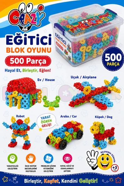Crazy Eğitici Blok Oyunu 500 Parça - Oyuncak Lego Seti - Birbirine Geçmeli STEM Lego Seti - Eğitici Oyuncak ürün görseli 1