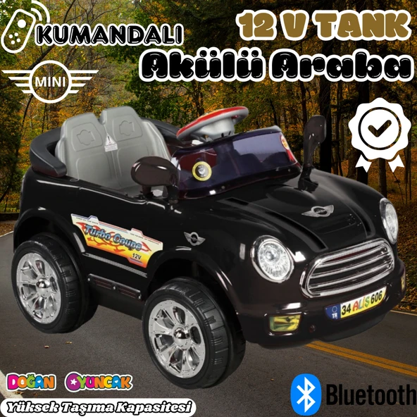 Kumandalı Mini Cooper Akülü Araba Siyah - Kumandalı 12 Volt Tek Kişilik Akülü Araba Akülü JEEP - Turbo Coupe Akülü Araba ürün görseli 1