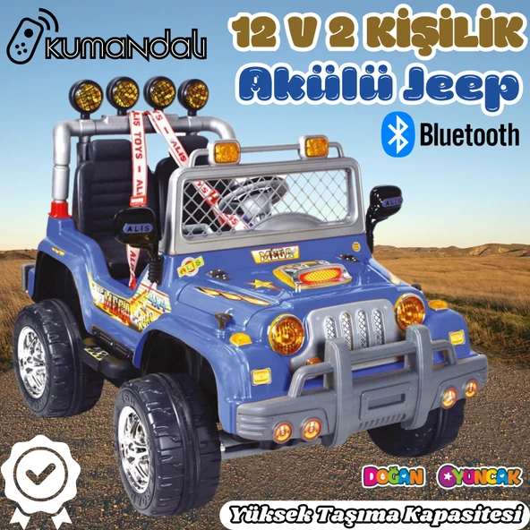 Kumandalı Çift Kişilik Mega Akülü Araba Mavi - 12 Volt İki Kişilik Akülü Araba Akülü JEEP - Mega Off Road Turbo Jeep ürün görseli 1