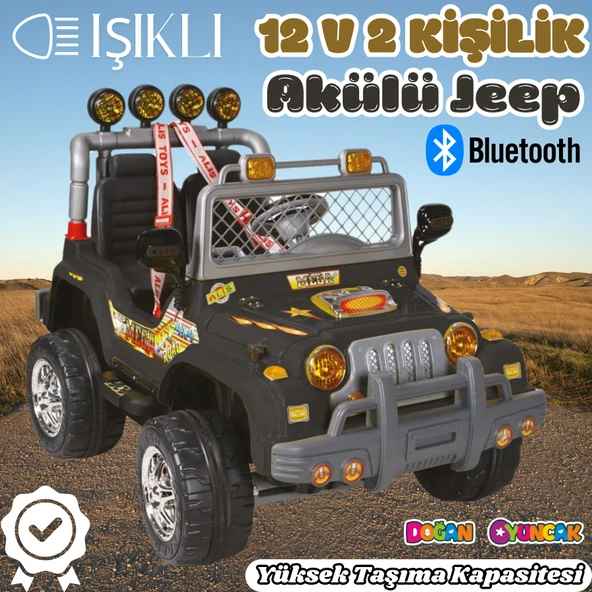 Çift Kişilik Mega Akülü Araba Siyah - 12 Volt İki Kişilik Akülü Araba Akülü JEEP - Mega Off Road Turbo Jeep ürün görseli 1