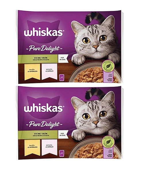 Whiskas Pouch Pure Delight Jöle İçinde Tavuklu ve Somonlu Yetişkin Kedi Konservesi 8x85 Gr ürün görseli 1
