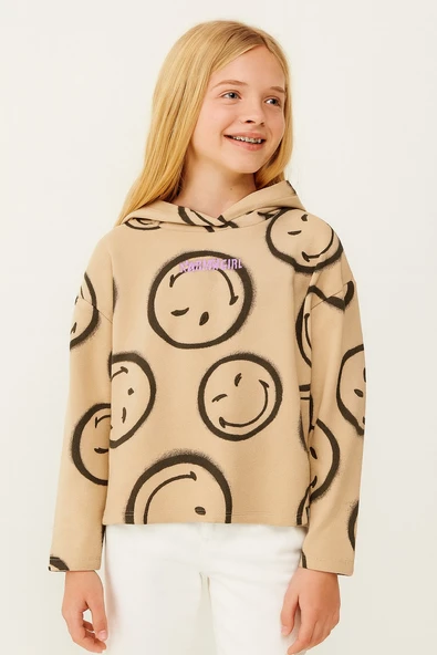 Smile Kapüşonlu Kız Çocuk Sweatshirt ürün görseli 1