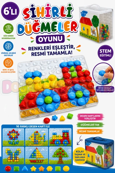 6'lı Sihirli Düğmeler Oyunu - Oyuncak Sihir Düğmeler - Renkleri Yerine Yerleştirme Oyunu Resim Oyunu ürün görseli 1