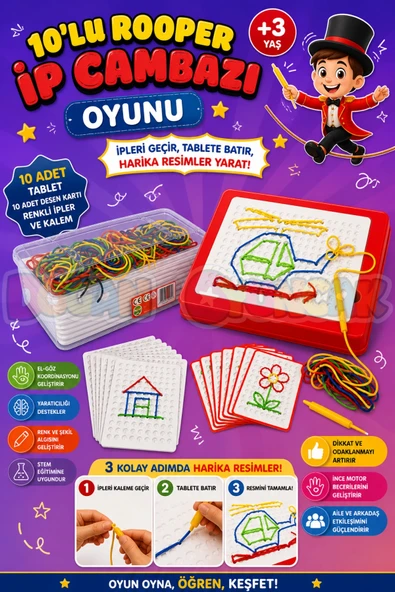 10'lu Rooper İp Cambazı Oyunu - Oyuncak İp Geçirme - Resim Oyunu Rooper Oyunu - Anaokulu Oyuncak ürün görseli 1
