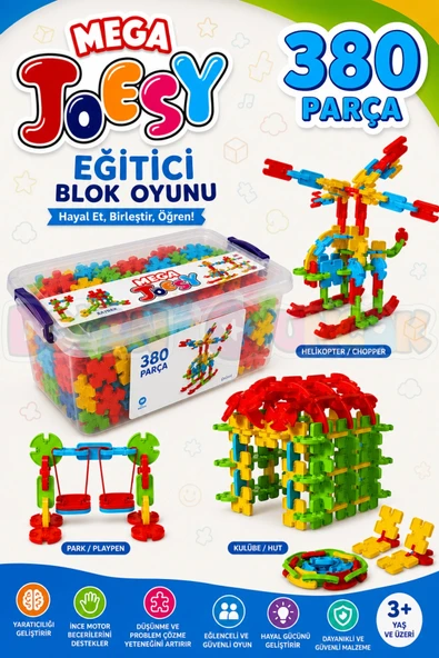 Mega Joesy Eğitici Blok Oyunu 380 Parça - Oyuncak Lego Seti - Birbirine Geçmeli STEM Lego Seti - Eğitici Oyuncak ürün görseli 1