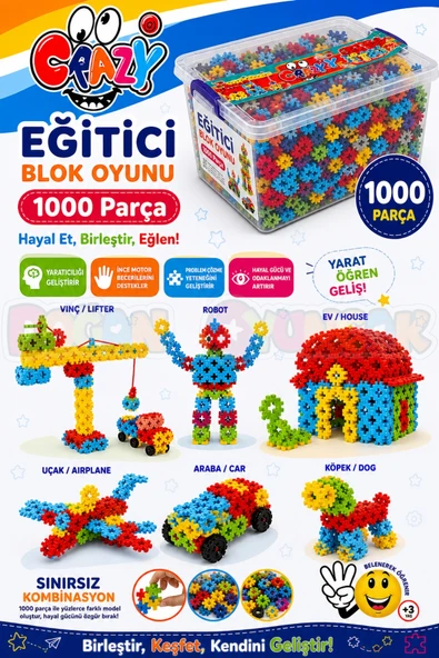 Crazy Eğitici Blok Oyunu 1000 Parça - Oyuncak Lego Seti - Birbirine Geçmeli STEM Lego Seti - Eğitici Oyuncak ürün görseli 1