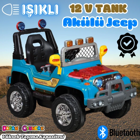 Işıklı Mega Akülü Araba Mavi - 12 Volt Tek Kişilik Akülü Araba Akülü JEEP - Mega Off Road Turbo Jeep ürün görseli 1