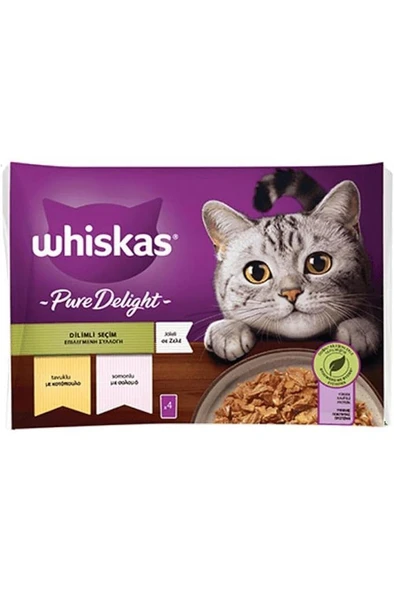 Whiskas Pouch Pure Delight Jöle İçinde Tavuklu ve Somonlu Yetişkin Kedi Konservesi 12x85 Gr ürün görseli 1