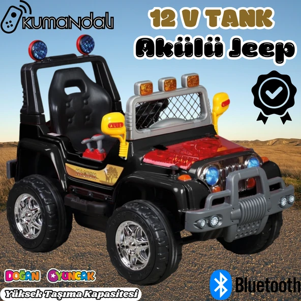 Kumandalı Mega Akülü Araba Siyah - Kumandalı 12 Volt Tek Kişilik Akülü Araba Akülü JEEP - Mega Off Road Turbo Jeep ürün görseli 1