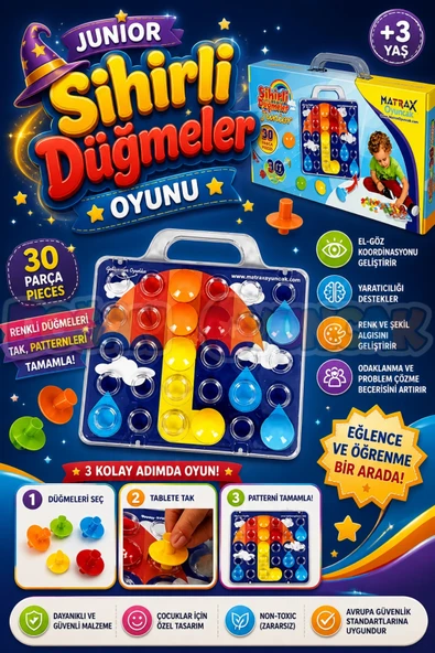 Junior Sihirli Düğmeler Oyunu - Oyuncak Sihir Düğmeler - Renkleri Yerine Yerleştirme Oyunu Resim Oyunu ürün görseli 1