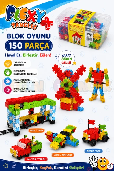 Flexy Tangles Blok Oyunu 150 Parça - Oyuncak Lego Seti - Birbirine Geçmeli STEM Lego Seti - Eğitici Oyuncak ürün görseli 1