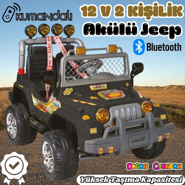 Kumandalı Çift Kişilik Mega Akülü Araba Siyah - 12 Volt İki Kişilik Akülü Araba Akülü JEEP - Mega Off Road Turbo Jeep ürün görseli 1